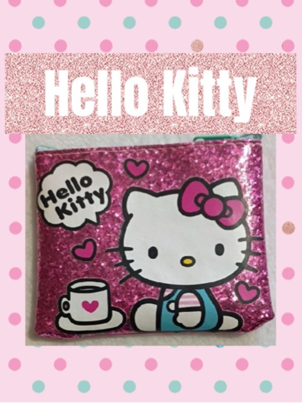 Hello Kitty Glitter Coin Purse in Hot Pink with Teal Accent